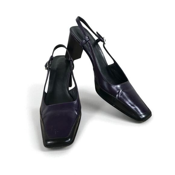 COACH VTG Italian Leather Slingback Pump Heels Sz 8 B Black/Plum Party Rare Y2K - Picture 2 of 11